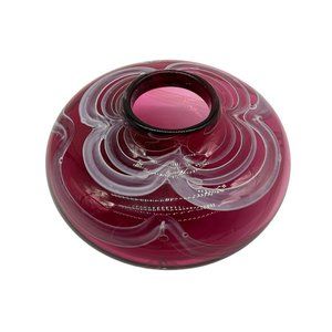 Hand Blown Gordon Redmond Cranberry with White Swirls Vase, Signed & Dated 1994